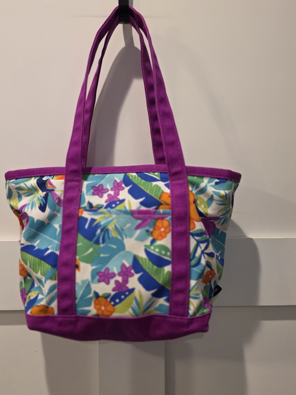 Land's End Tote Canvas Bag Tropical Pink Floral Pattern Sm Beach Pool Vacation
